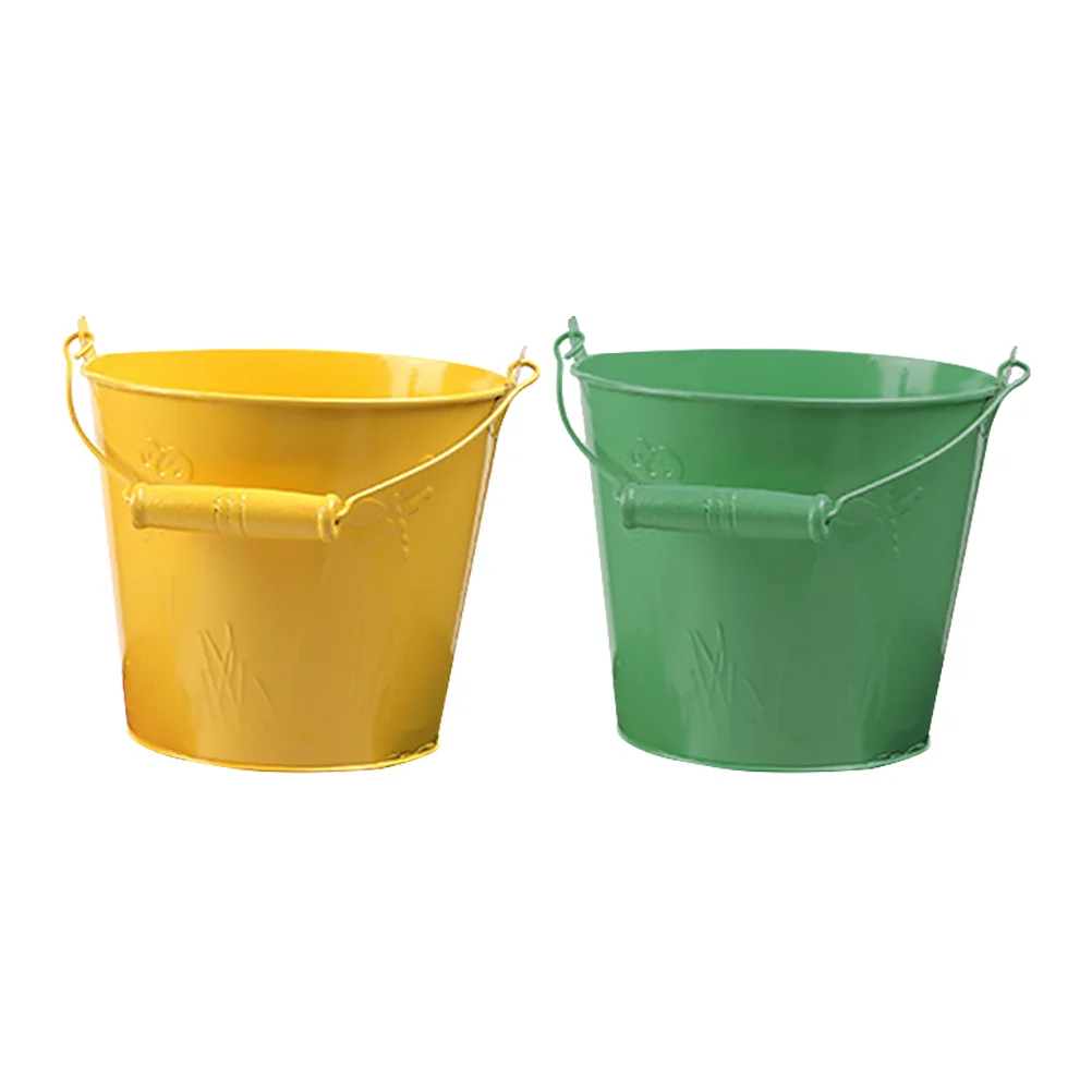 2 Pcs Toy Beach Bucket Kids Travel Toys Children Sand Mini Miniature Buckets Wooden Handle