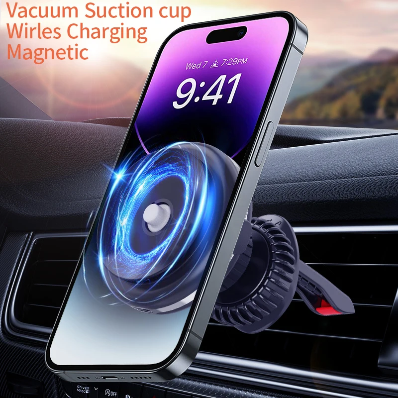 

Kimdoole Car Wireless Charger Air Vent Automatic Phone Holder Magnetic Mounting and Vacuum Electric Navigation Stand Support