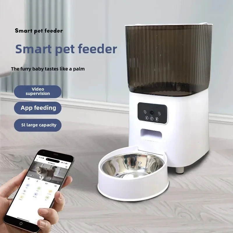 5L Auto Cat Feeder WiFi with HD Camera Smart Interactive Pet Food Dispenser Timer quantifiable Stainless Steel Bowl Cats Dog