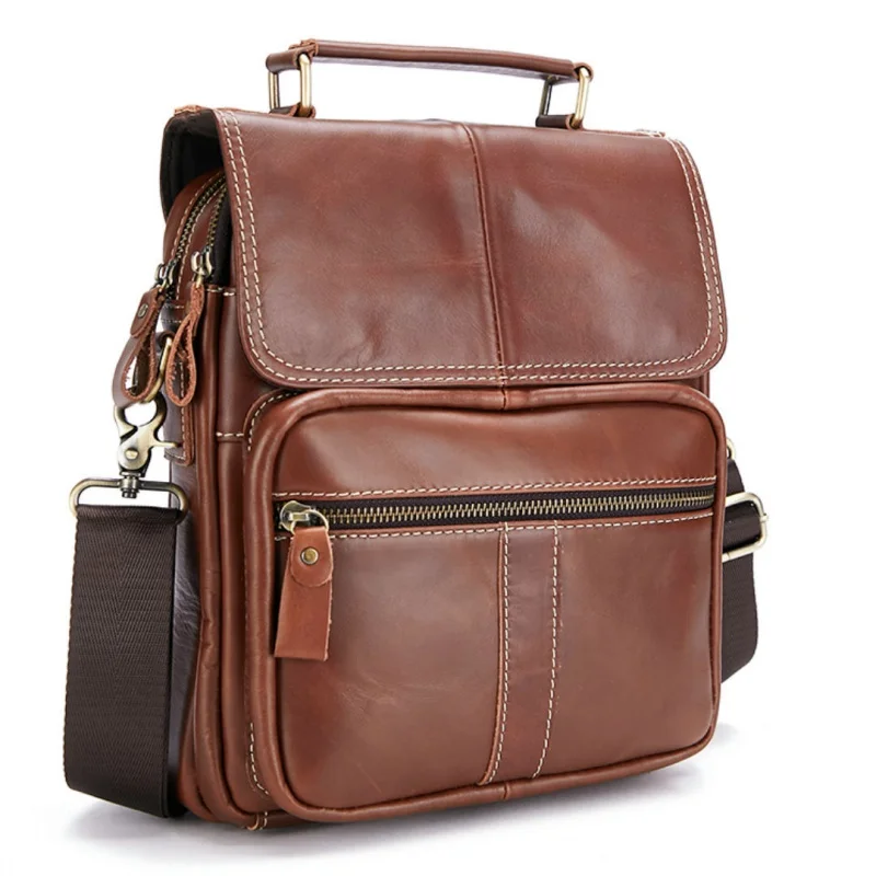 Grote Capaciteit Heren Crossbody Tas Verticale Lederen Schoudertas Vintage Man Handtas Casual Messenger Bag