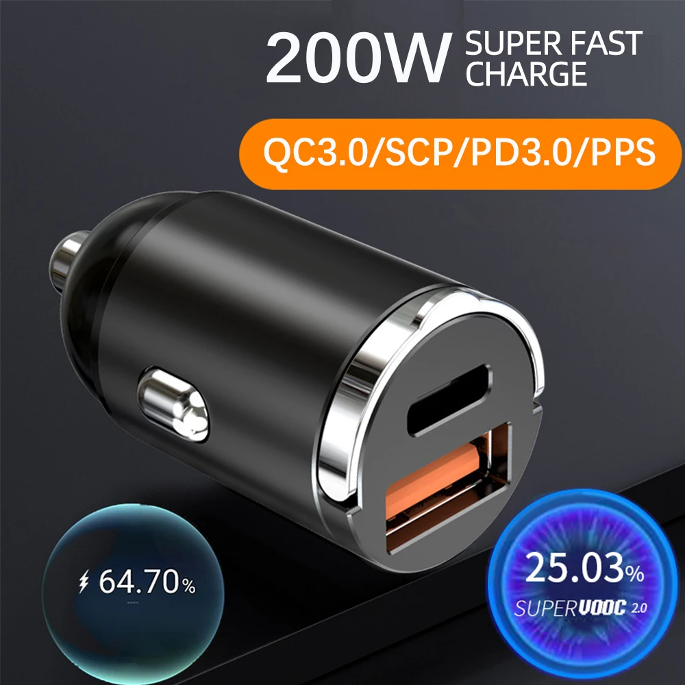 USB Car Charger Quick Charge 4.0 QC4.0 QC3.0 QC SCP 5A PD Type C 200W Fast Phone Charge For iPhone Xiaomi Huawei Mobile Phone BF