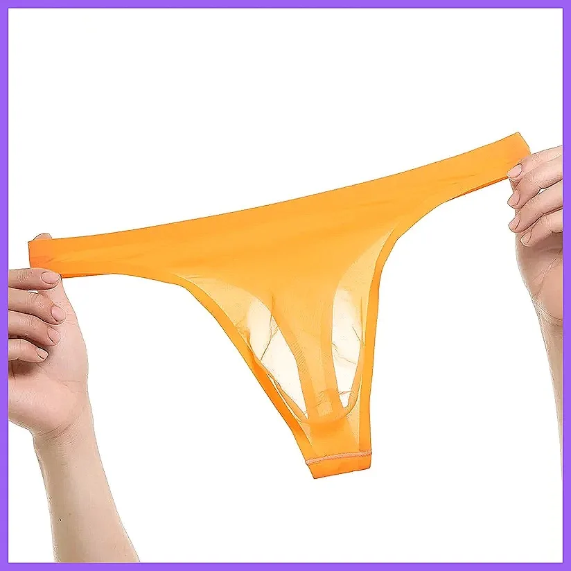 

Men's Ice Silk Thong Underwear Transparent Breathable Seamless Sexy Quick-Dry Erotic Panties (Character Count: 78)