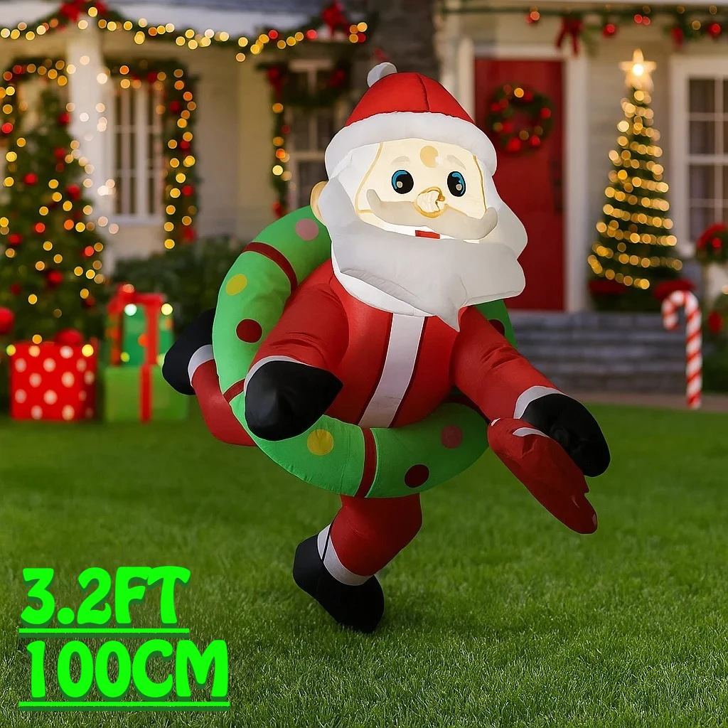 

3,2 фута венок Санта-Клауса, надувные рождественские украшения, украшения, легкие уличные украшения, двор, праздничная вечеринка, декор, игрушки, забавный стиль