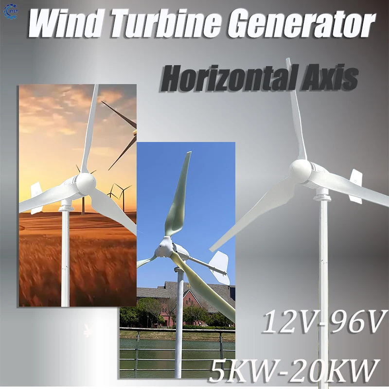 China Factory 5000W 10KW Low Wind Speed Start Horizontal Wind Turbine Generator 24V 48V 96V Windmill with MPPT Controller 10000W