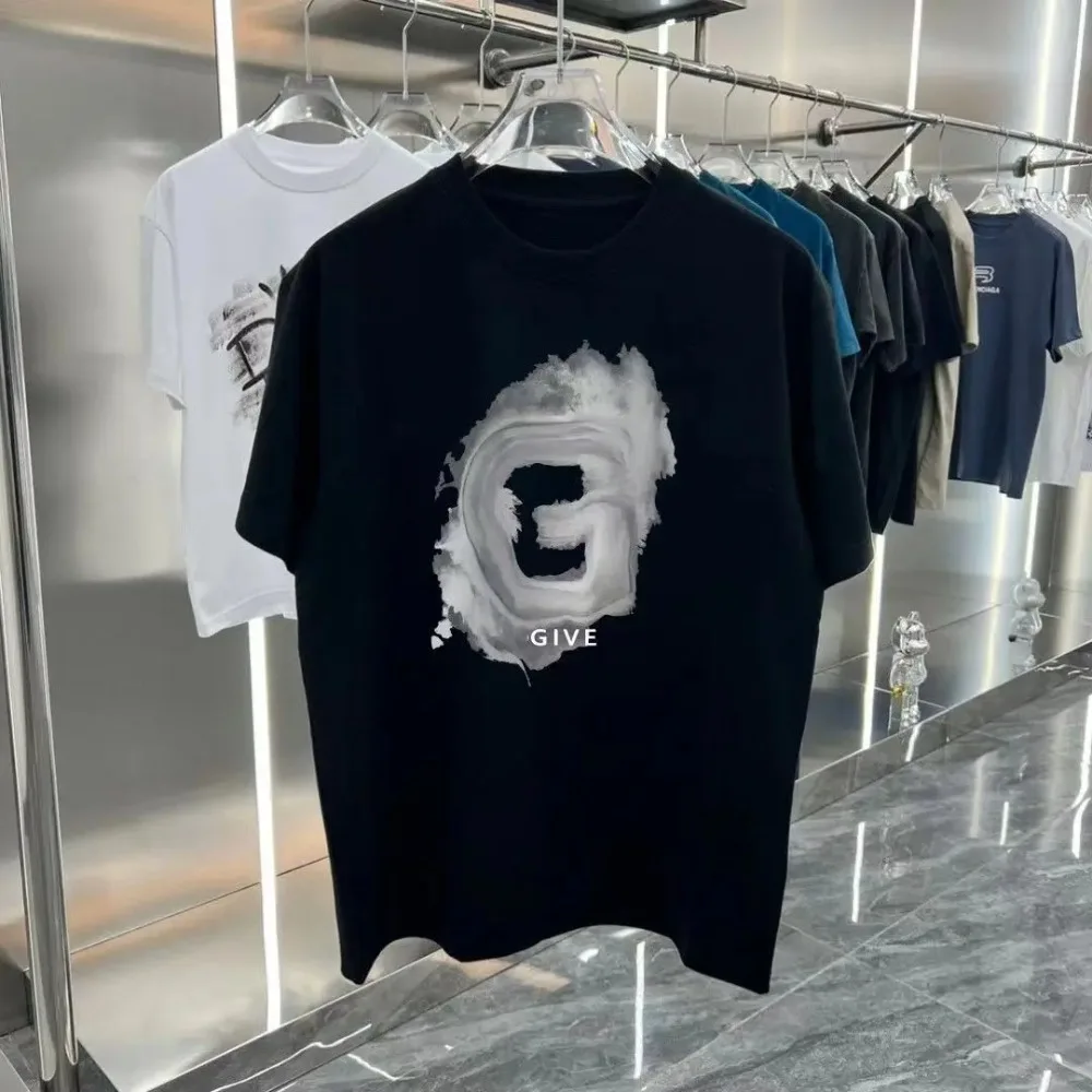 Summer Oversized New G-letter Graffiti Printed T-shirt for Men and Women, Light Luxury Half Sleeved Round Neck High-end T-shirt