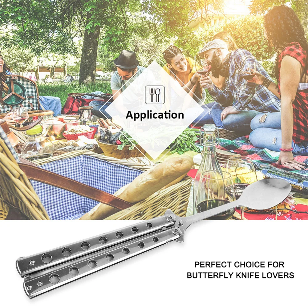 Folding Tableware Small And Portable Non-slip Breathable Stainless Steel Home Supplies Butterfly Knife Hollow Process Fork Spoon