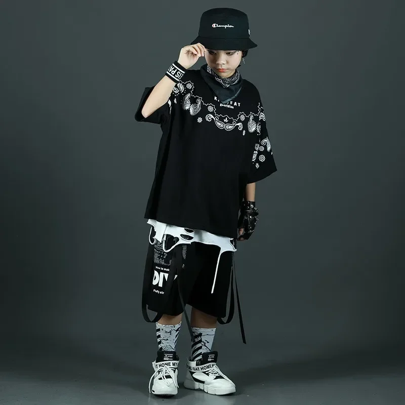 

Boys' Hip-hop Performance,Children's Loose Short-sleeved Suits, Jazz Dance Stage Costumes, Skateboarding Suits, 8-14 Years Old