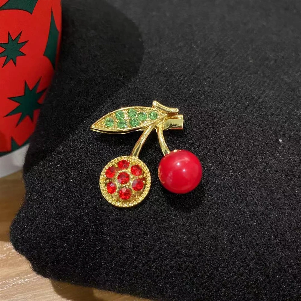 Enamel Cherry Brooch For Women Girls Cute Fruit Shape Pins Coat Bag Decor Office Casual Jewelry Gift