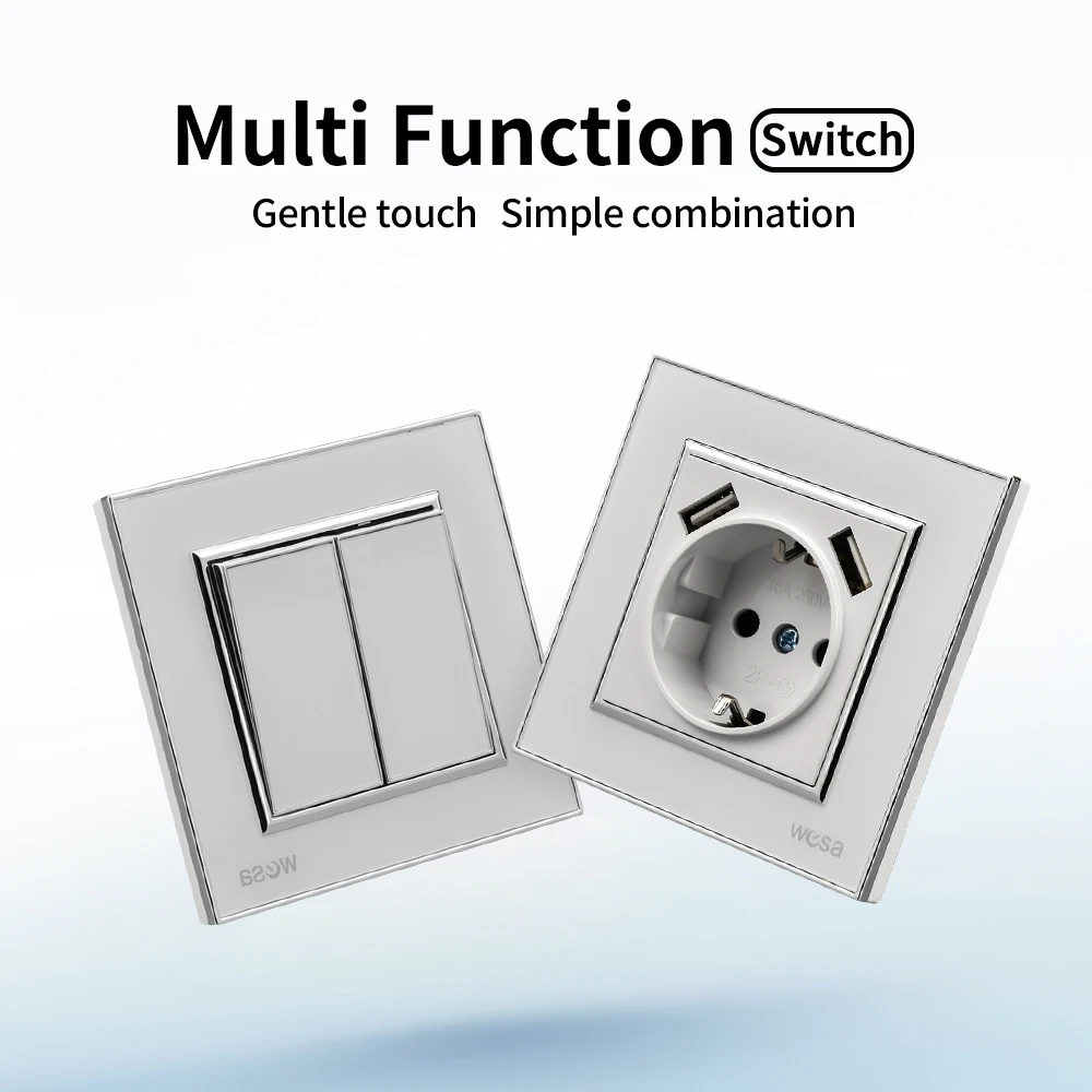 لوحة أكريليك بيضاء قياسية من الاتحاد الأوروبي مآخذ طاقة USB كلاسيكية مثبطات اللهب 250 فولت منافذ كهربائية مدمجة على الحائط مع أرضية 250 فولت #4