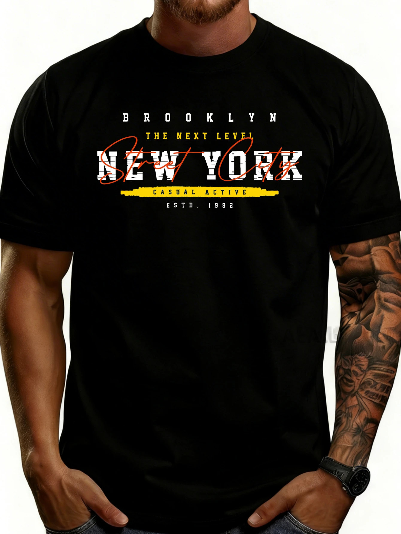 Men's Plain Graphic T-Shirt - Breathable, Soft, Lightweight - Brooklyn Next Level New York Casual Sportswear - Vintage Fun Graphic Casual Short Sleeve Summer Top, a Great Gift for Him