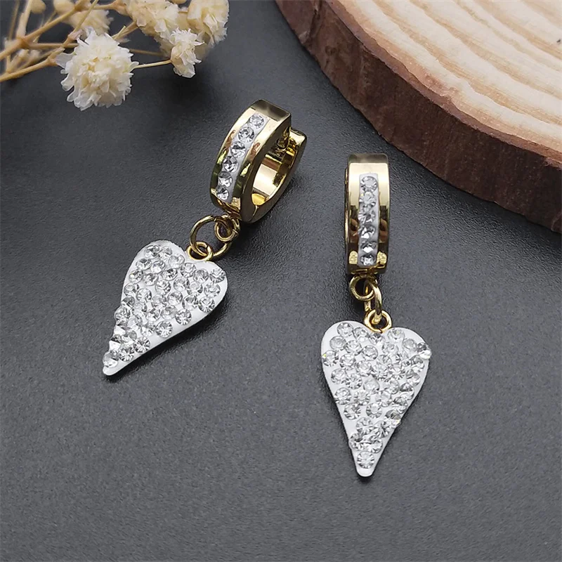 

Female Heart Crystal Hoop Earrings for Women Stainless Steel Gold Color Wedding Earring Jewelry Gift for Girlfriend ES01
