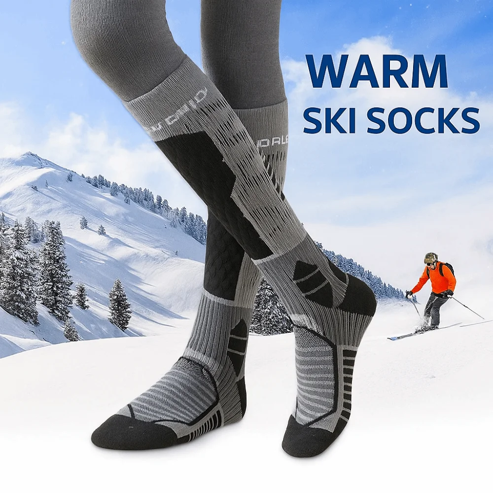 

2 pairs Thicker Design Ski Socks High Elastic Moisture Wicking Sports Socks Professional Long Tube Mountaineering Socks Hiking