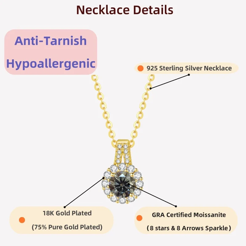 

Ювелирные изделия LAMVOICE для женщин, колье из стерлингового серебра 925 пробы, рождественский подарок, подарок высокого качества, ожерелье из муассанита 1 карат