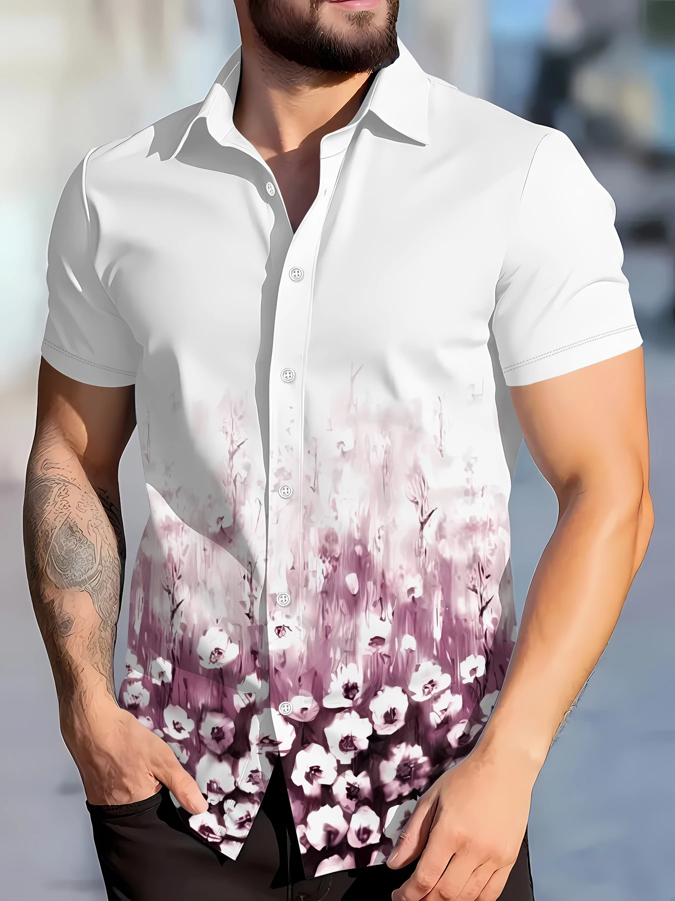 

Summer New Style Men's Short-Sleeved Shirt with 3D Flower Pattern Print Street Casual Fashion Comfortable Soft