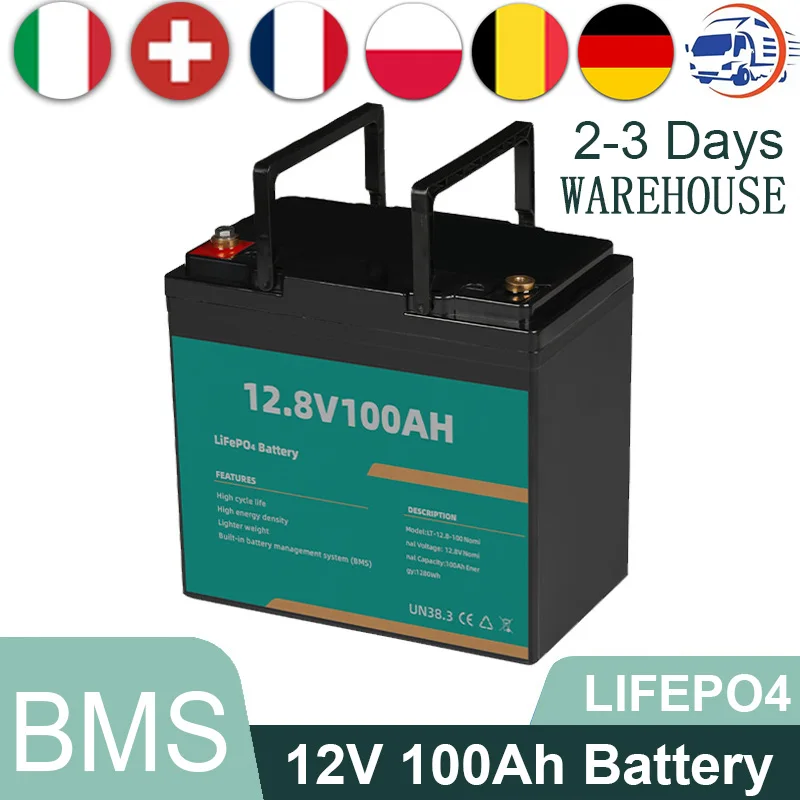 Lithiumbatterie 12v100ah LiFePO4 für Wohnmobil SolarSystem Fischfinder Camping Eingebauter BMS Deep