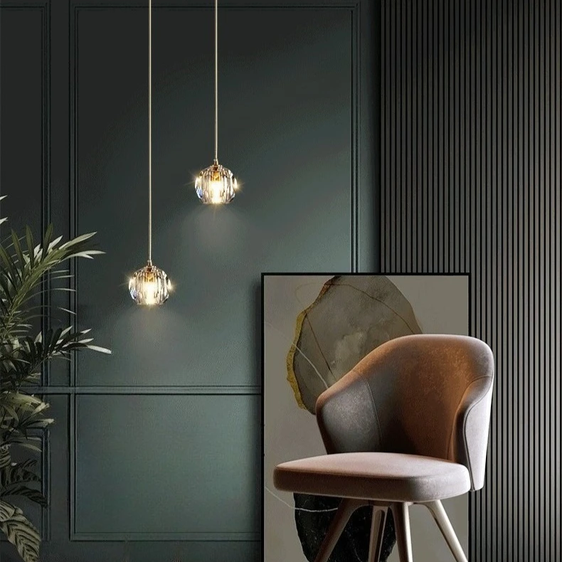 

Nordic Bedroom Bedside Led Small Chandelier Crystal Single Head Post-modern Simple Restaurant Bar Light Luxury Pendant Light