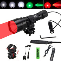 LED Tactical Flashlight Green/Red/White Portable Hunting Torch Outdoor Waterproof Lantern+18650+Charger +Switch 500-800M Range