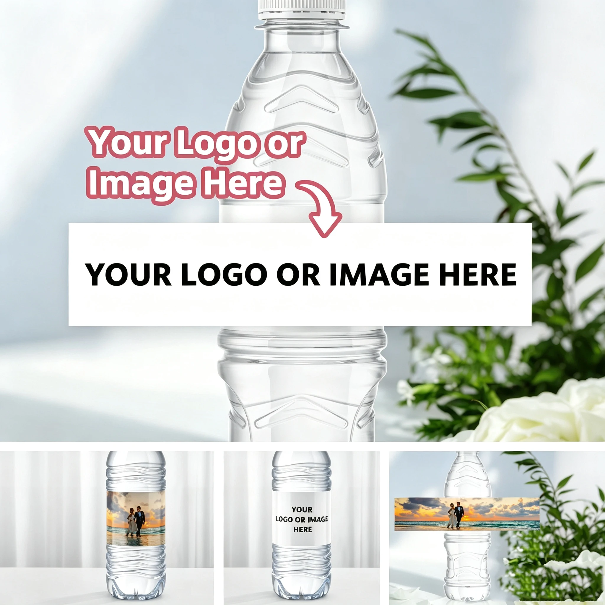1‑60Pcs Custom Stickers, Water Bottle Labels, Personalized Text Image Labels for Couples, Wedding, Engagement & Party Decor
