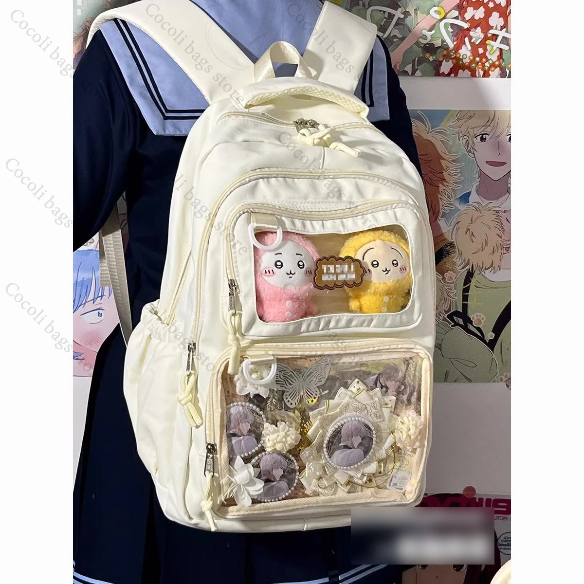 Solid Color Ita Bag Transparent Backpack Large Capacity Backpacks Woman Ita Backpack Multi Pocket Women's Bags