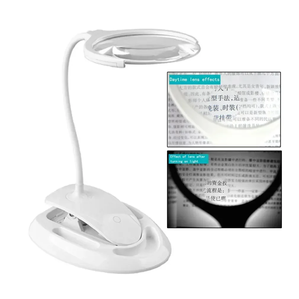 High Quality Optical LED Magnifier Desktop LED Lamp High Definition Magnifier Firm Clip LED Light Magnifying Glass Lens