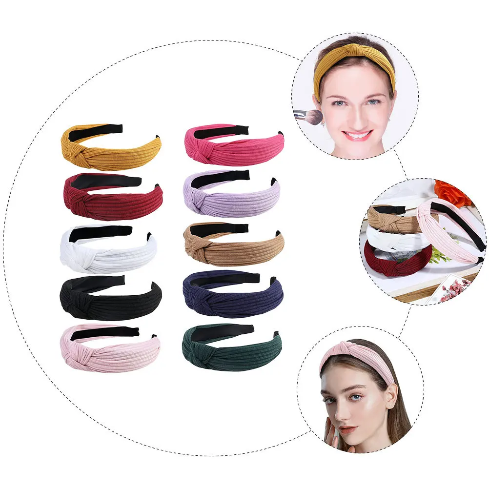 

10pcs Knitting Craft Hairband Simple Style Wide Headbands Comfortable Hair Tied For Women Wash Use Decorative