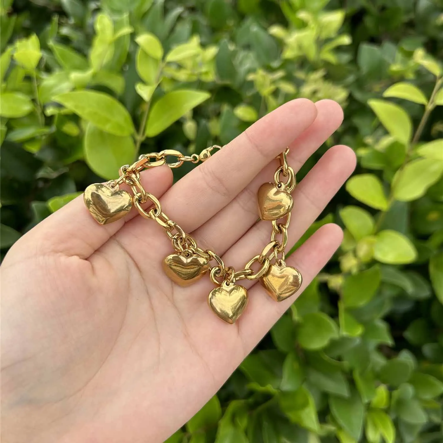 MisenBaBa New Style Stainless Steel Thick Chain Tassel Heart Charm Bracelet For Women Fashion Jewelry Valentine\'s day gift