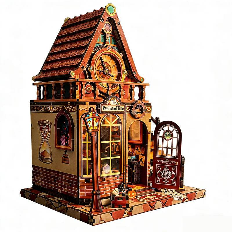New Wooden Dollhouse Time Pavilion Miniature Model with Furniture Kit DIY Assembly Toy for Child Adult Birthday Gift Casa view 5