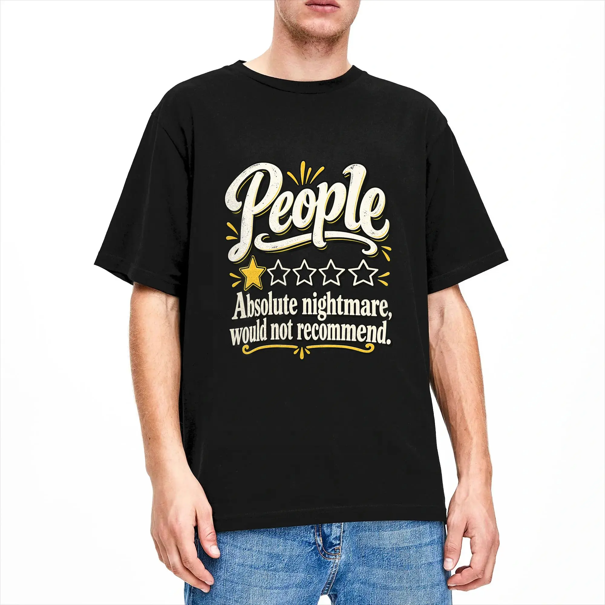 Men T-Shirt People Absolute Nightmare Would Not Recommend One Star Humor T-Shirts Fashion  Summer Tees Y2K Fun Cotton Clothing