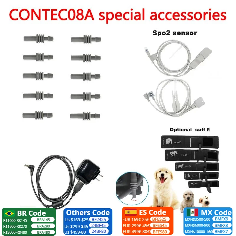 Veterinary CONTEC08A Veterinary sphygmomanometer uses Spo2 Probe/5 kinds of cuff/connector/Adapter