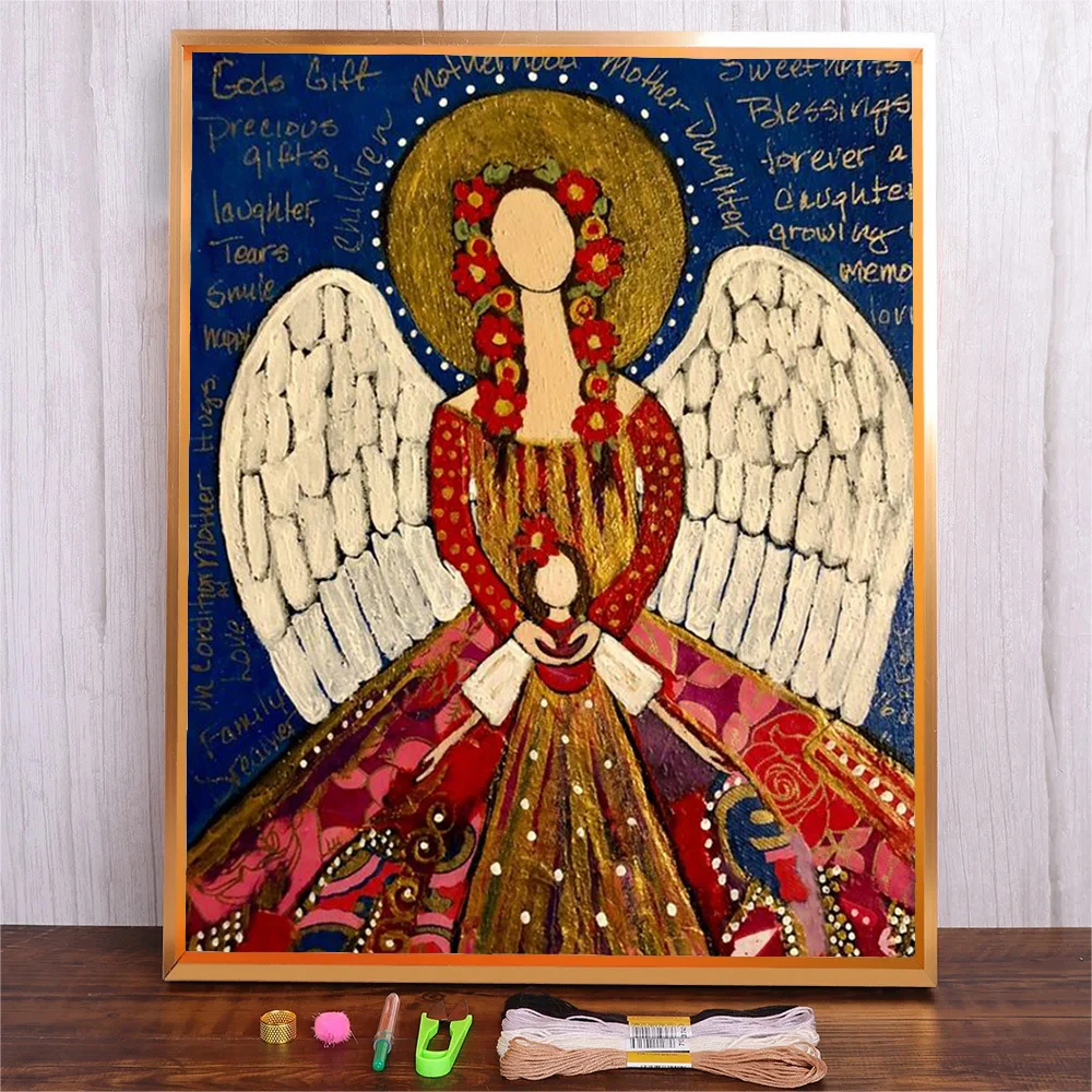 Cartoon Angel DIY DMC Threads Prints 11CT Sets For Embroidery Kits Full Pattern Needlework Home Decoration Cross Stitch Canvas