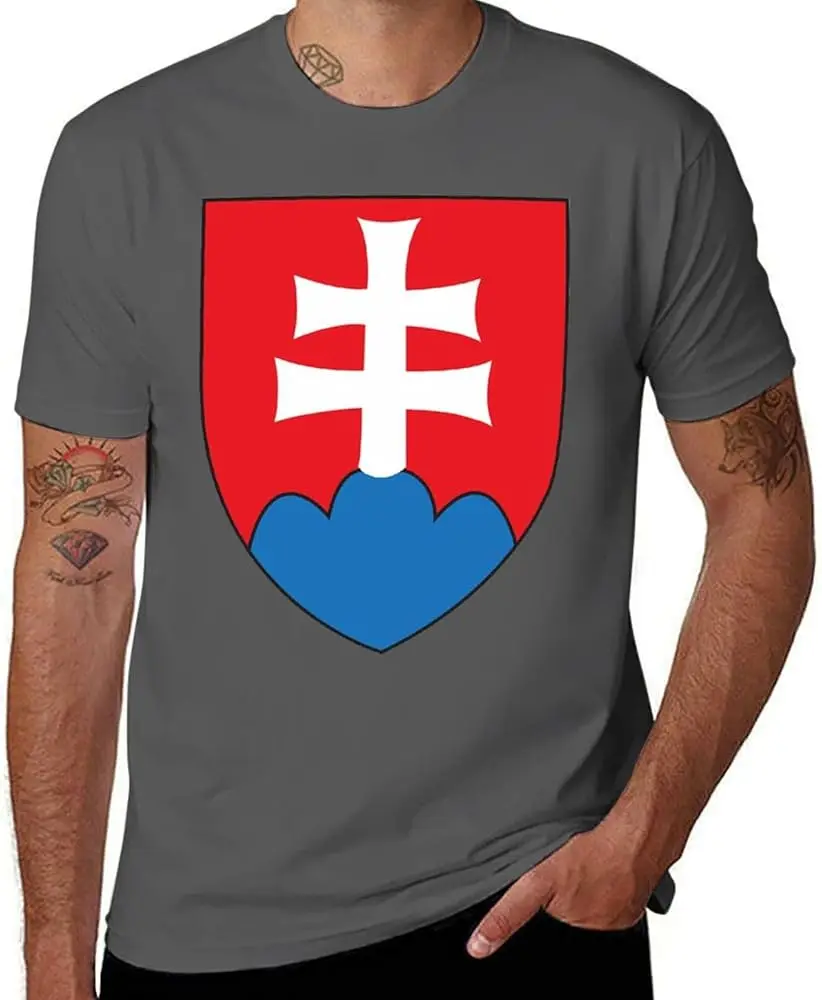 Slovakia Coat Arms Men's Short Sleeve T-Shirt Crewneck Shirt Cotton Regular-Fit Workout Tops Casual