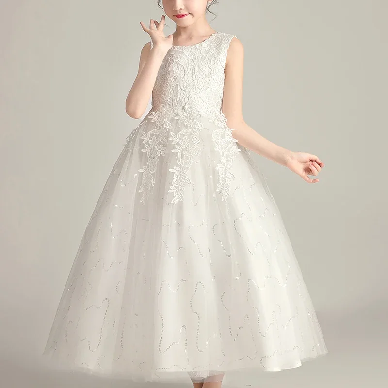 Kids Dresses For Girls Frock Flower Beading Gown Birthday Wedding Party Princess Evening Summer Children's Long Dress 8991