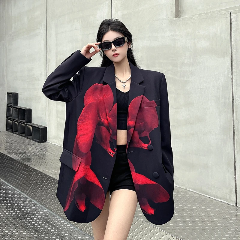 Women's 2025 Spring Autumn Contrast Color Blazers Women's High-end Printed Design Tailored Coats Trendy Female Suit Jackets Tops