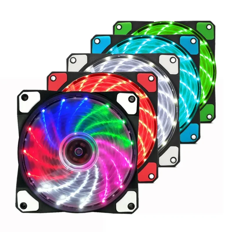 15LED Chassis Fan 120MM Ultra-Silent Computer PC Chassis Fan 12V With Rubber Mute 4-Pin Plug Fan Cooler