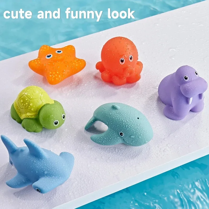 Baby Bath Toys, Turtle Spray Water Toy, Fish Net Catching Shark, Children Animal Squeeze Toys, Floating Water Play Set for Kids