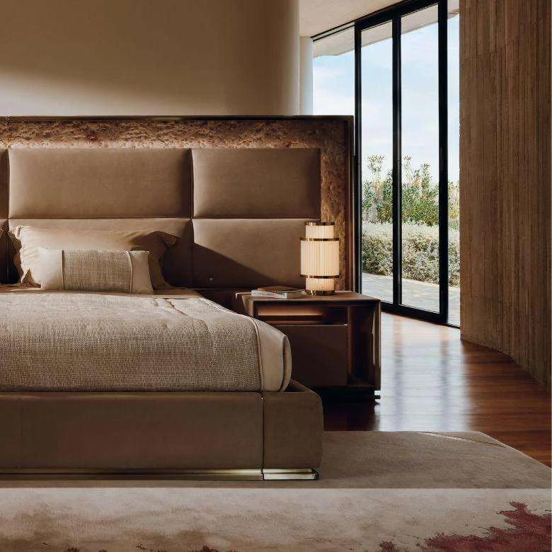 dh-Premium Modern King Size Bed Frame - Luxury Marble Decor, High-Grade Nubuck Fabric, Sturdy Stable Structure, Ideal Upscale&