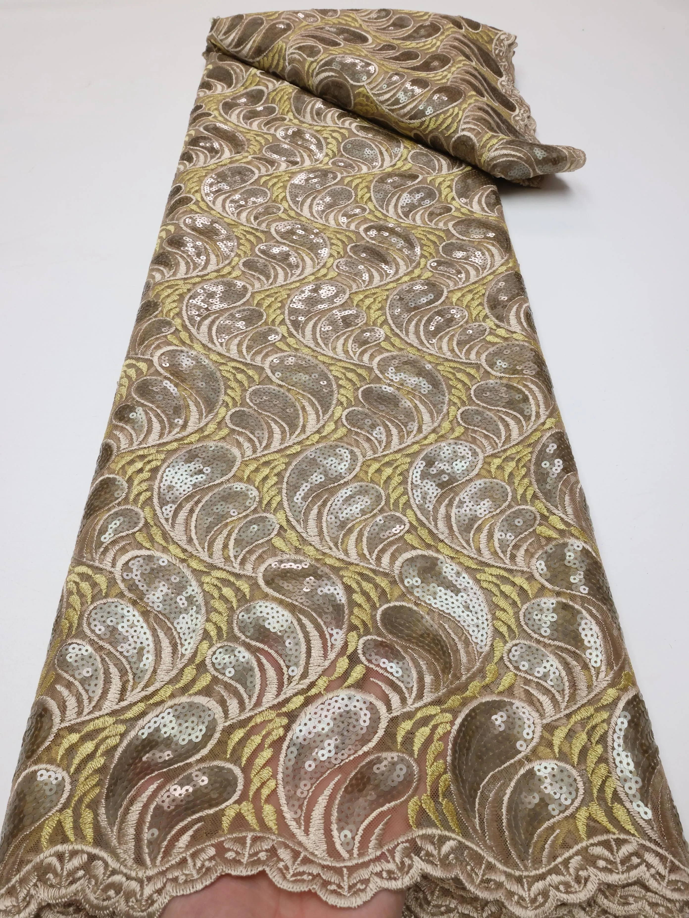 

French Mesh Sequins Lace Fabric African Embroidery Net Lace 2025 High Quality Nigeria Sequins Fabric For Women Party Dresses