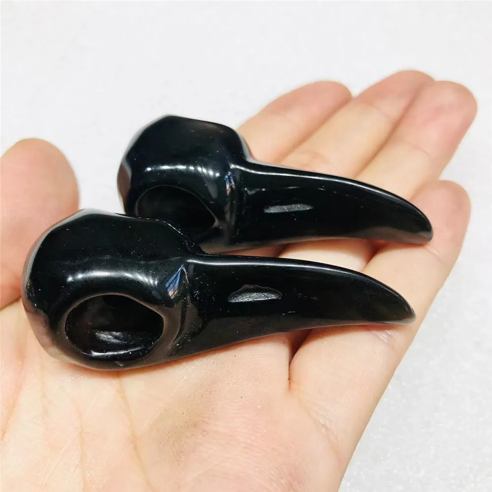 1pcs Natural Hand-Carved Iced Obsidian Crow Skull Mineral Crystal Bird Head Statue Animal Room Decoration