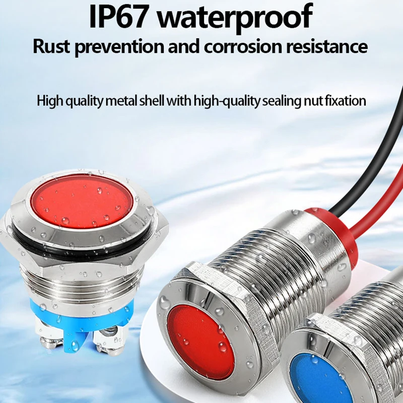 10mm Metal Indicator Light With Wire Indicator Light LED Signal Light IP68 Waterproof Indicator Light