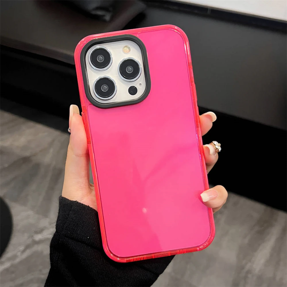 Neon Fluorescent Color Transparent Phone Case For iPhone 16 15 11 12 13 14 Pro Max Bumper Clear Shockproof Soft Silicone Cover