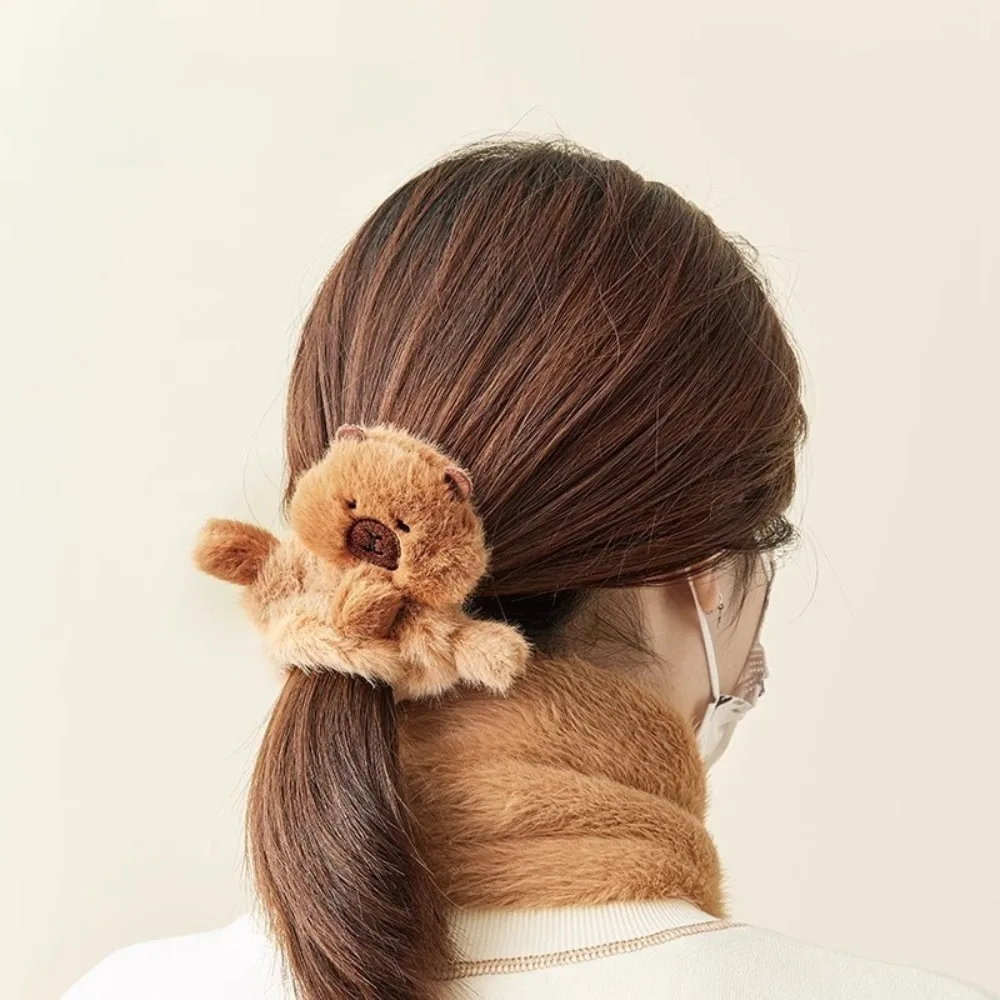 

Claw Clip Plush Capybara Shark Clip Elastic Plaid Bow Capybara Hair Rope Crooked Head Pleated Large Intestine Hair Rope Travel