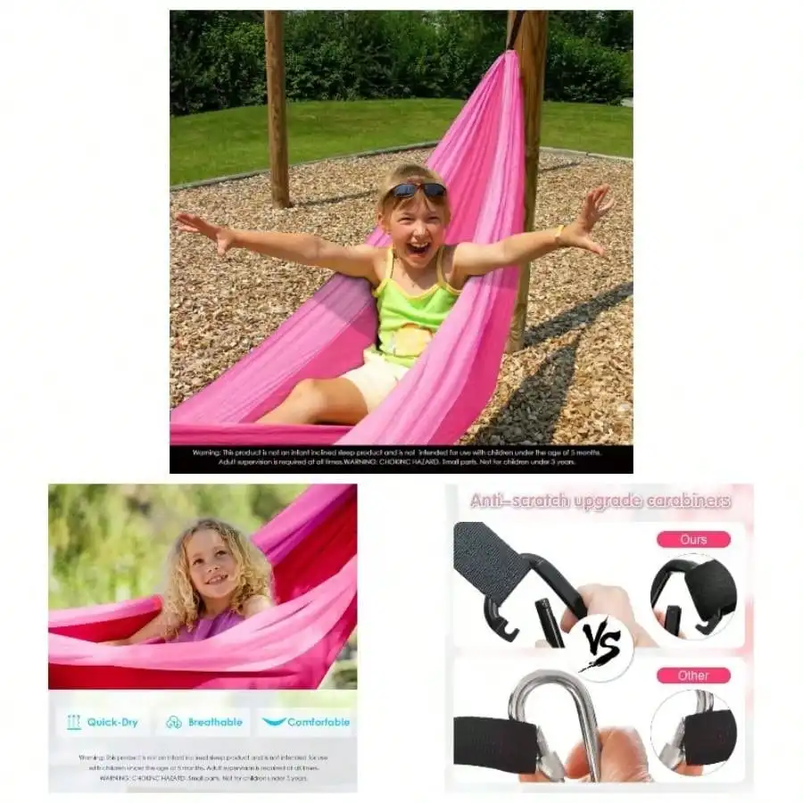 

Small Camping Hammocks, Portable Camping Gear IndoorOutdoor Use, With Tree Straps Carabiners Pink