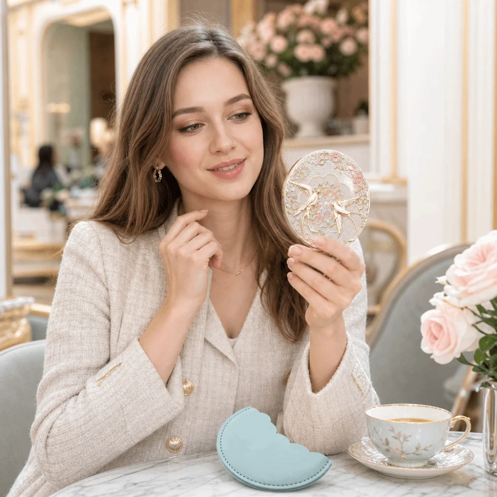 

Peony Vintage Chinese Style Mirror Emboss Flower Pattern Round Cosmetic Mirror Delicate Flower Birds Pocket Mirror Female