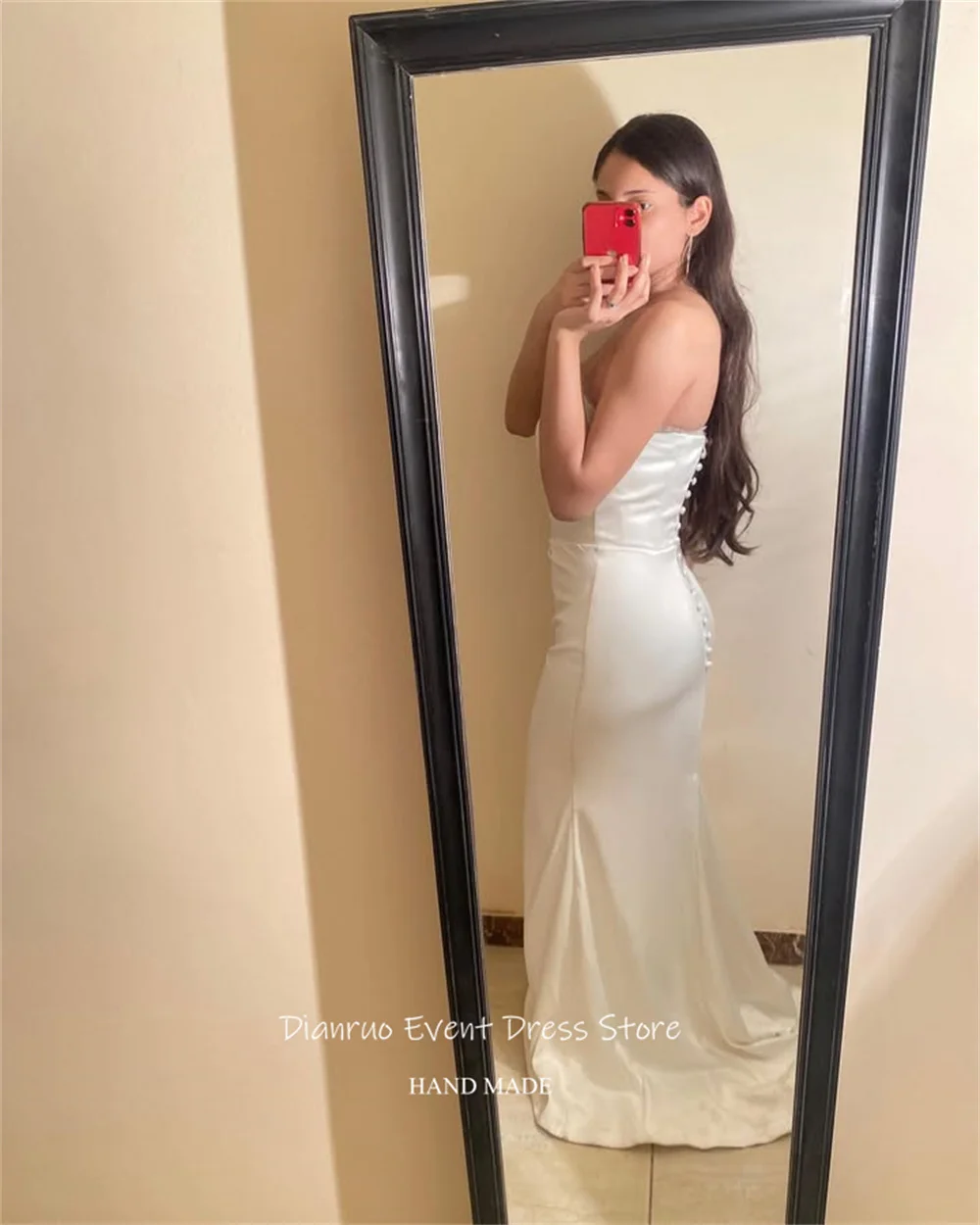 Gaun Pengantin Ruched Putri Duyung Dianruo Gaun Pengantin Satin Modern Gaun Malam Tanpa Lengan Panjang Lantai yang Canggih Dapat Disesuaikan