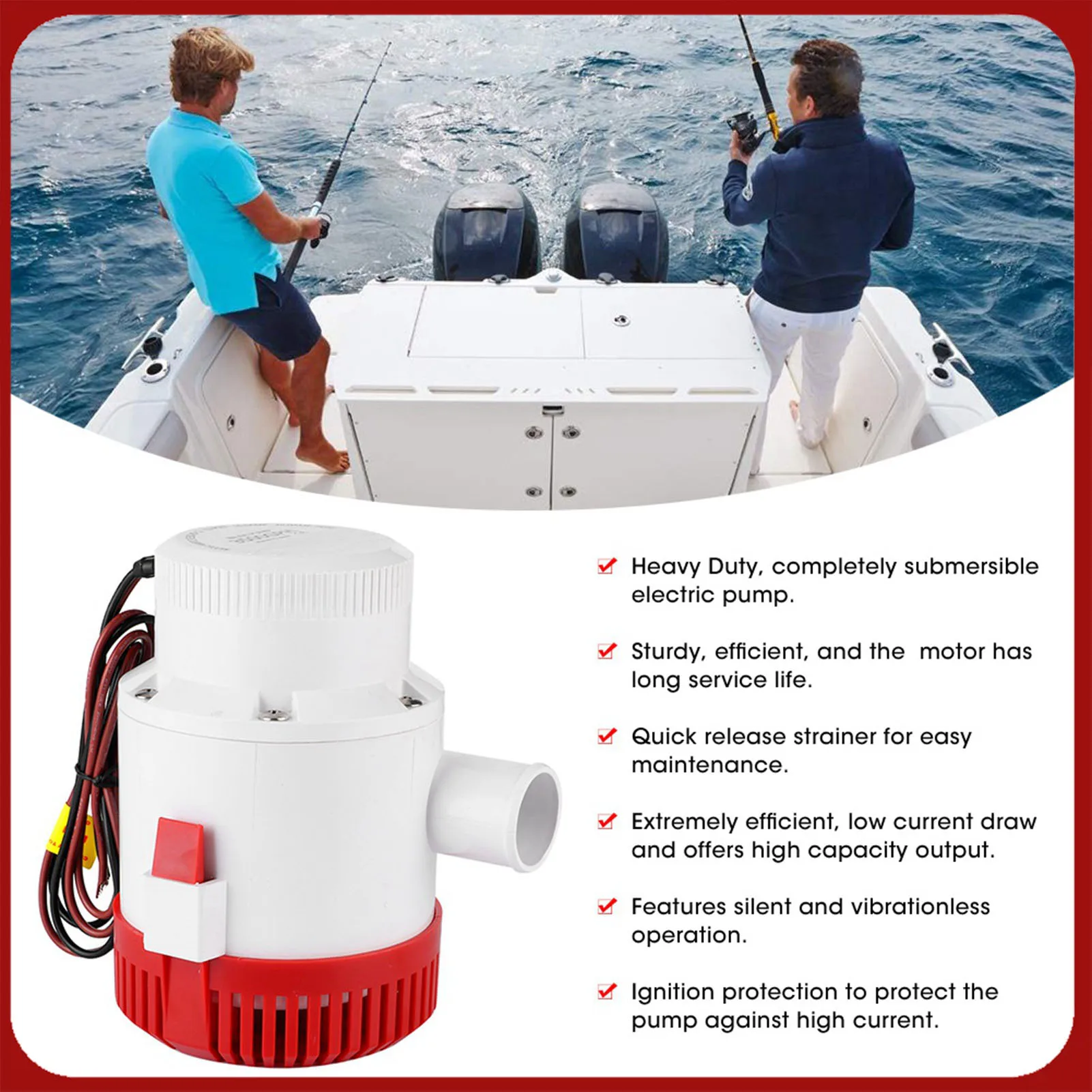 

3500GPH 12V Professional Submersible Bilge Pump Marine Boat Yacht Accessory G3500‑01