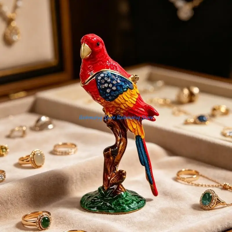 573B Bird Jewelry Box with Hinged Zinc Alloy Body for Vanity Storage
