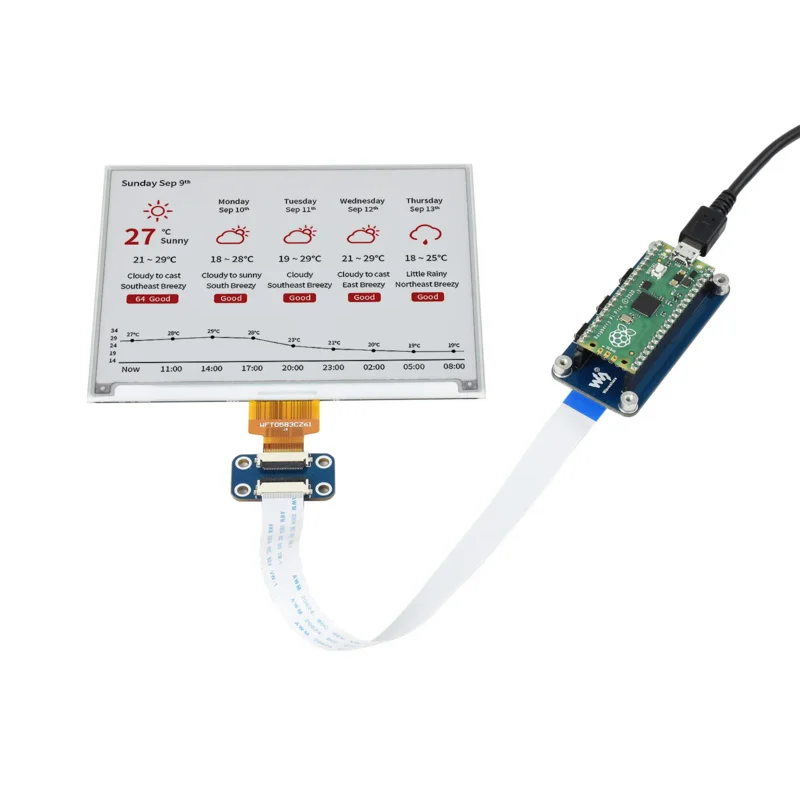 Waveshare 5.83inch E-Paper E-Ink Display Module (B) For Raspberry Pi Pico, 648×480 Pixels, Red / Black / White, SPI Interface