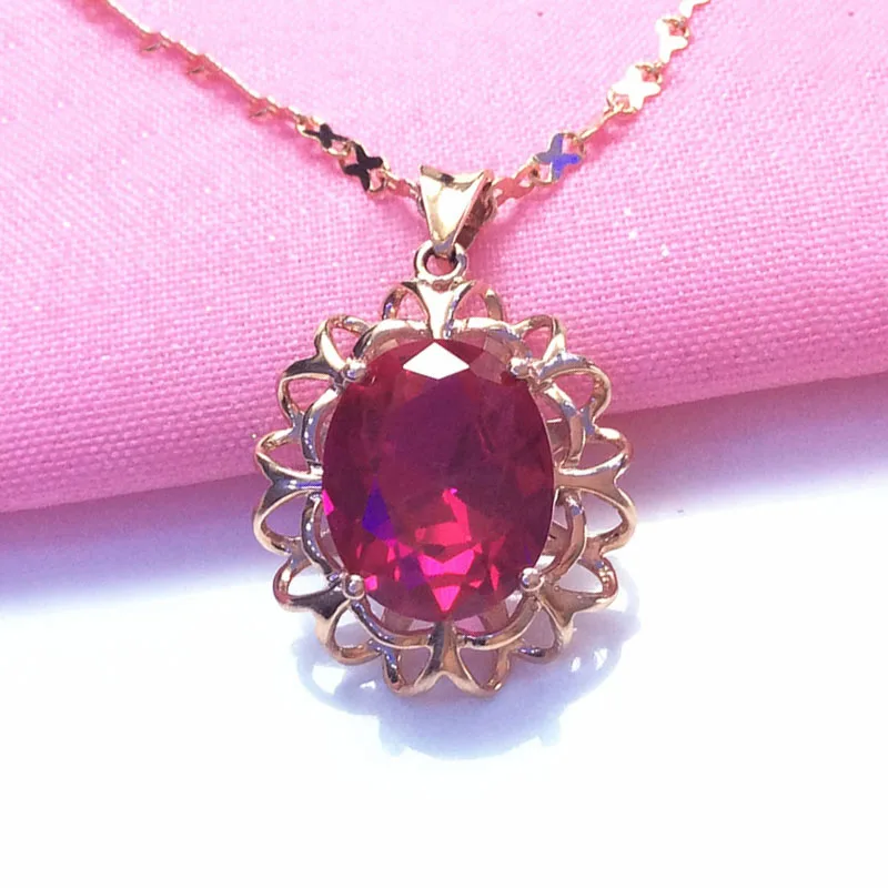 585 Purple Gold Fashion Sunflower Ruby Pendant Plated 14k Rose Gold Necklace for Women Shiny Hollow Out Luxury Jewelry