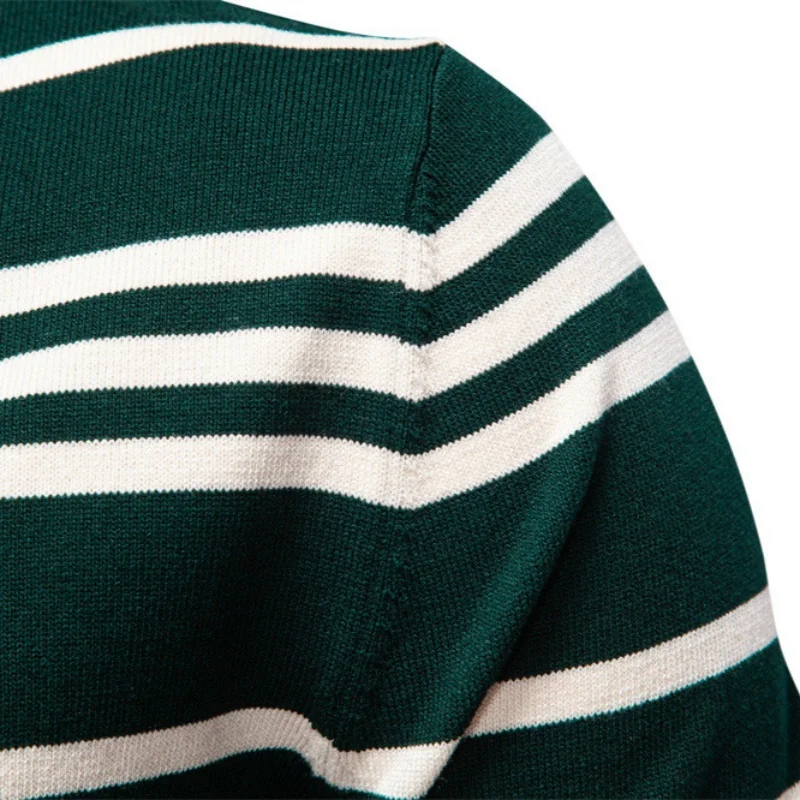 Men's European-Style Lapel Knitted Sweater Autumn/Winter 2025 Polo Collar Striped Design for Fashionable Gentlemen