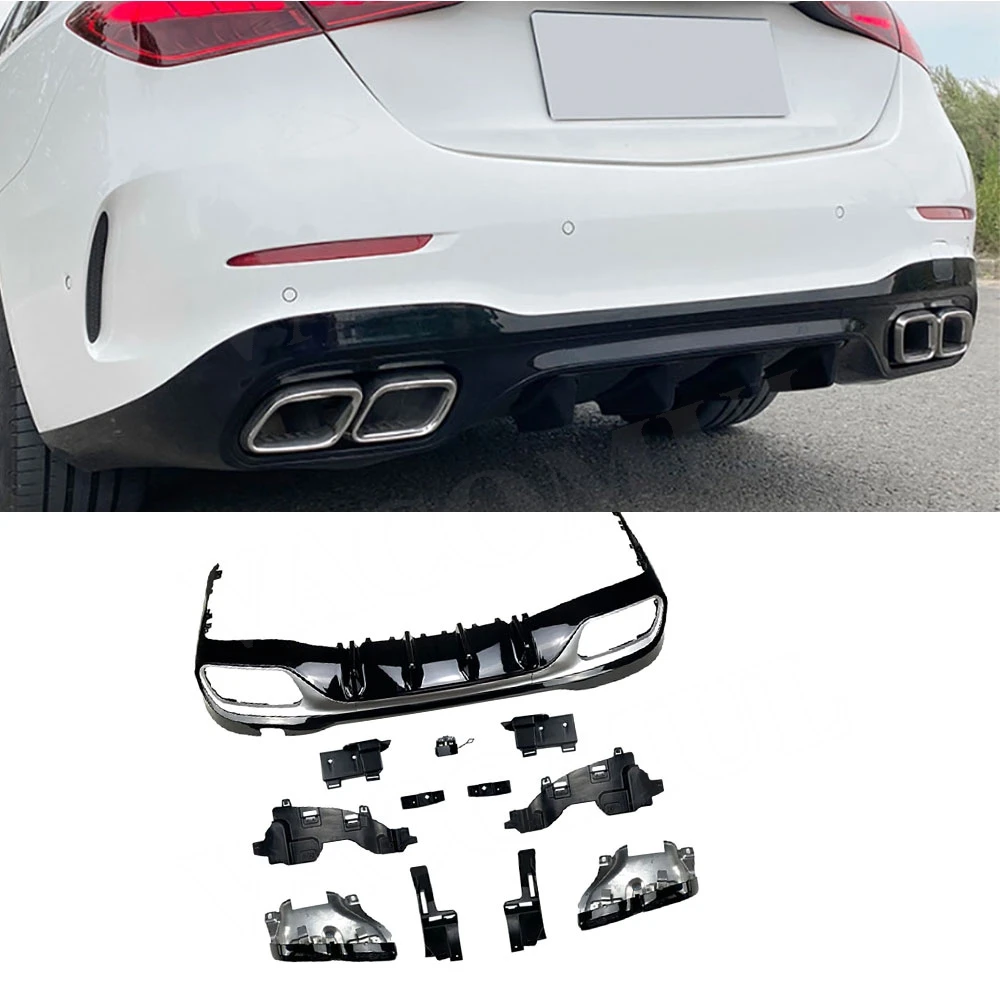 For Mercedes Benz C-Class W206 C200 C260 C300 C43 C63 AMG 2022 ABS Rear Bumper Lip Diffuser With Exhaust Tips Rear Lip Spoiler